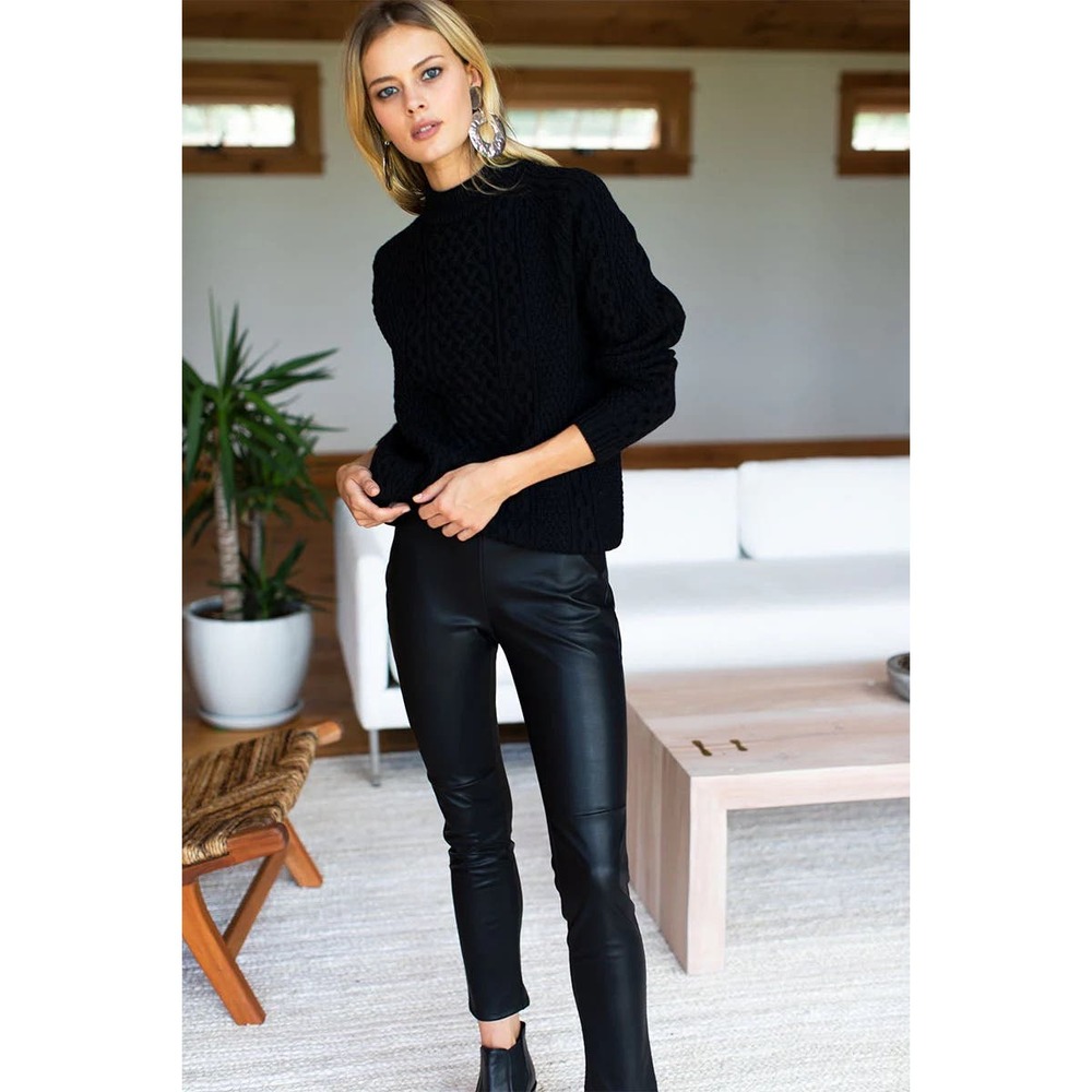 New with Tags Emerson Fry Black Pull On Vegan Leather Cropped Legging Size Small